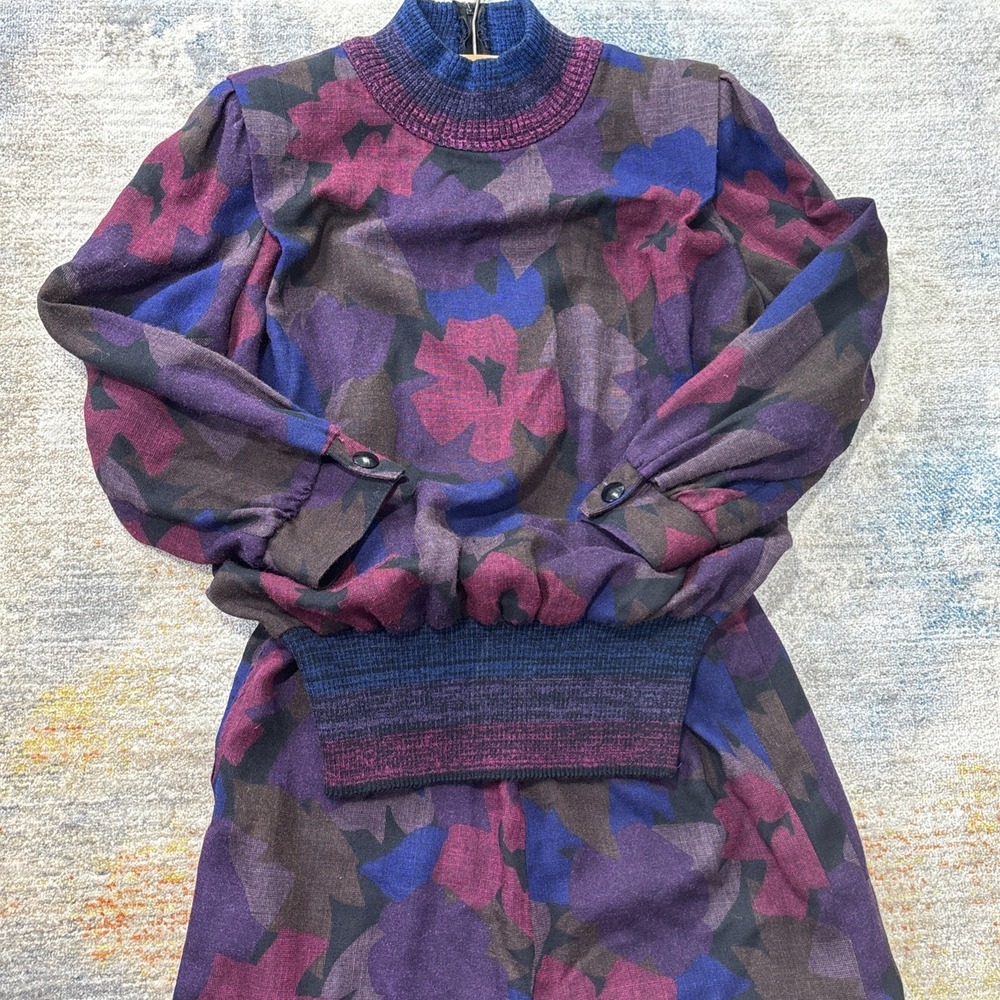 Vintage 80s Leslie Fay Skirt Set Size 6 Floral Shoulder Pads Secretary Retro